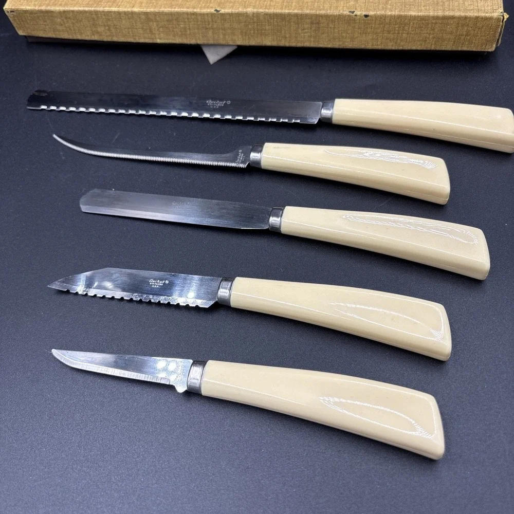Vintage Quikut Homemaker's Cutlery Knife Set Pairing, Spatula, , Bread NOS Read